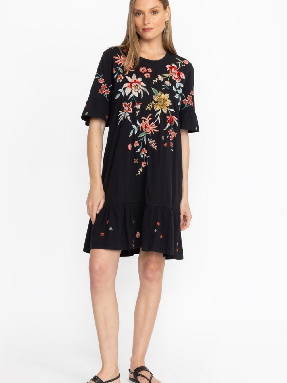 Johnny Was Andrean Ruffle Sleeve Knit Dress - 100% Cotton